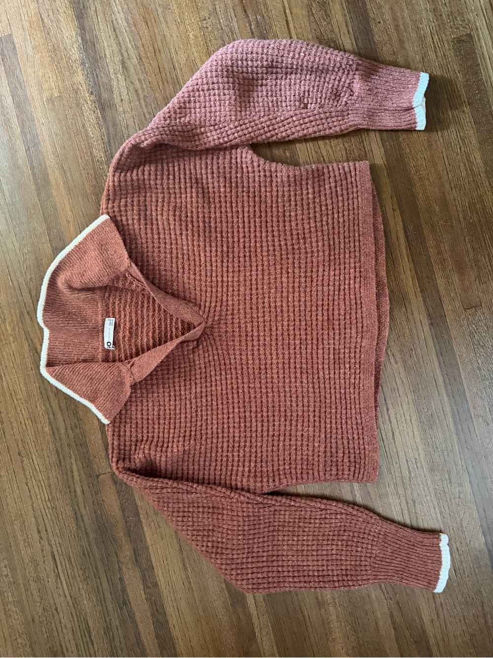 SO Rust Knit Cowl Sweater with White Trim